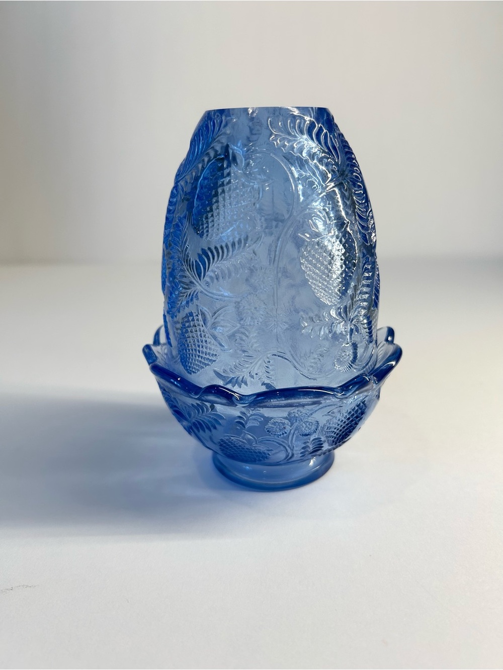 Fenton Provinical Blue Inverted Strawberry Fairy Lamp Vintage MCM - Picture 2 of 10